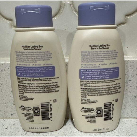 2X Aveeno Stress Relief Body Wash Lavender Scented 12 Oz Each Original Formula - Picture 2 of 3